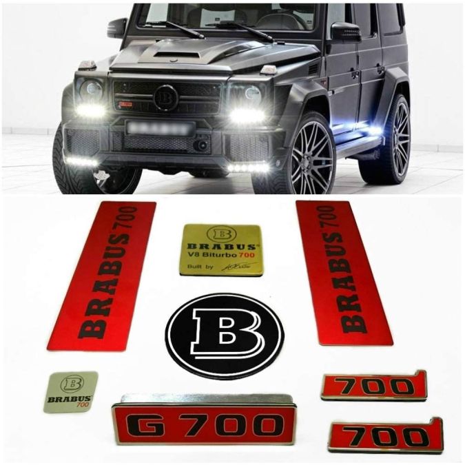 Mercedes Benz G-Class W463 G63 G55 G500 G700 Wagon G Class Set of Badges Emblems Engine Bay Logo Stickers Covers Exterior Interior 8 pcs Set Brabus 700 Style