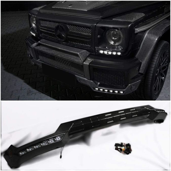 W463 W461 G55 G65 G63 G500 Mercedes G Wagon G class Carbon Fiber Front Bumper Lip Spoiler with LED Brabus Style