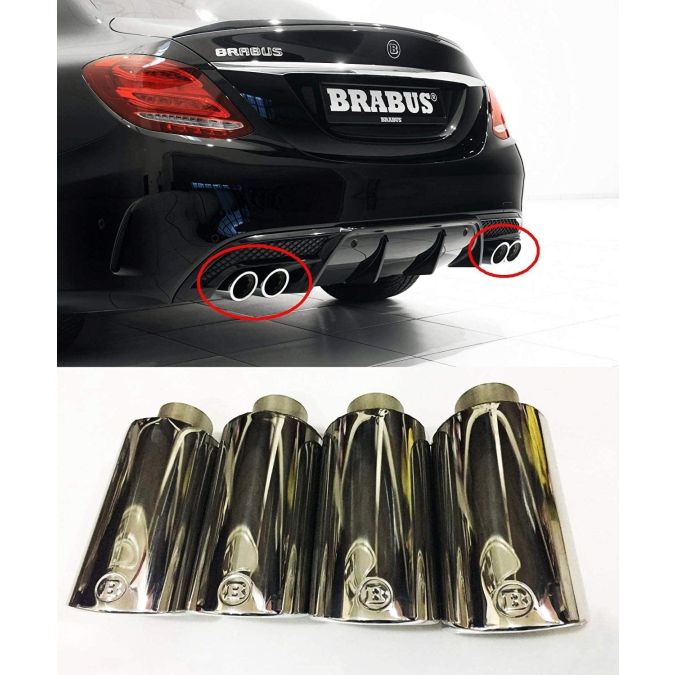 Brabus style Stainless Steel Exhaust Pipe Tips Shiny Metal End Pipes for Mercedes-Benz vehicles 