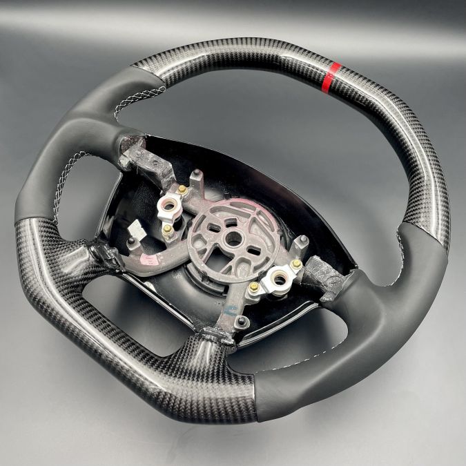 CORVETTE C5 STEERING WHEEL FLAT NEW LEATHER + CARBON RED MARKER CUSTOM 1997-2004