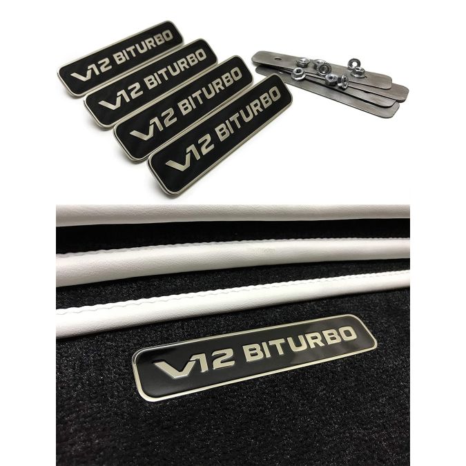 V12 Biturbo Emblem Mercedes Benz Style Metal Emblems for Floor Mats V12 Biturbo Floor Logo Badge for Mercedes-Benz Vehicles 4 pcs