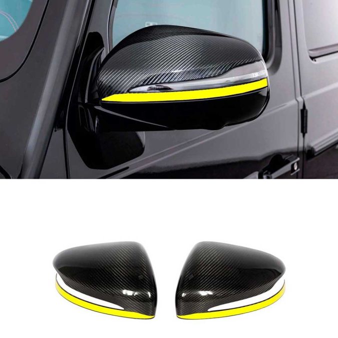 Carbon Fiber Mirror Covers with Yellow Stripe for Mercedes-Benz G-Class W463A W464