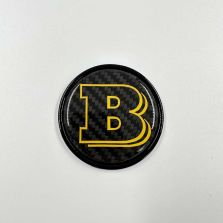 2-Piece Metal Carbon Yellow Branded Brabus Emblem Badge 53mm for Mercedes-Benz W463A W464 G-Class Hood Air Intake