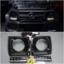 Carbon fiber headlight covers with LED for Mercedes W463 G63 G65 BRABUS.