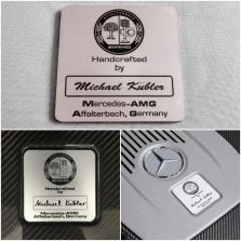 Handcrafted AMG Affalterbach Edition Style Mercedes Metallic Silver Polished  Engine Cover Badge Emblem Bay Logo Engin Sticker Custom Name