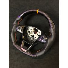 FORD TRANSIT CUSTOM MK8 STEERING WHEEL FLAT NEW CARBON + LEATHER ORANGE
