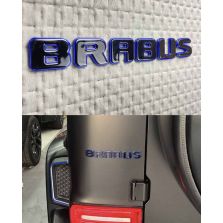 Tail Brabus badges black letters with blue trim on Mercedes trunk
