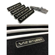 V12 Biturbo Emblem Mercedes Benz Style Metal Emblems for Floor Mats V12 Biturbo Floor Logo Badge for Mercedes-Benz Vehicles 4 pcs