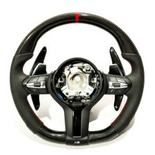 BMW F15/F30 M-Style Steering Wheel – Carbon Fiber Leather Paddle Shifts (Red Strip)