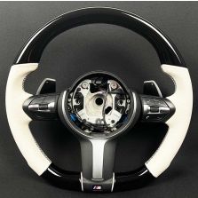 BMW F15/F30 M-Style Steering Wheel Carbon Fiber White Leather Paddle Shifts