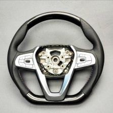 BMW G20/G30/G31/G01/G02 carbon fiber steering wheel with leather trim and flat bottom