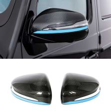 Carbon Fiber Mirror Covers with Blue Stripe for Mercedes-Benz G-Class W463A W464
