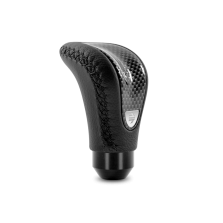 Momo Combat Evo Shift Knob - Black Leather, Carbon Effect Insert, Black Stitching