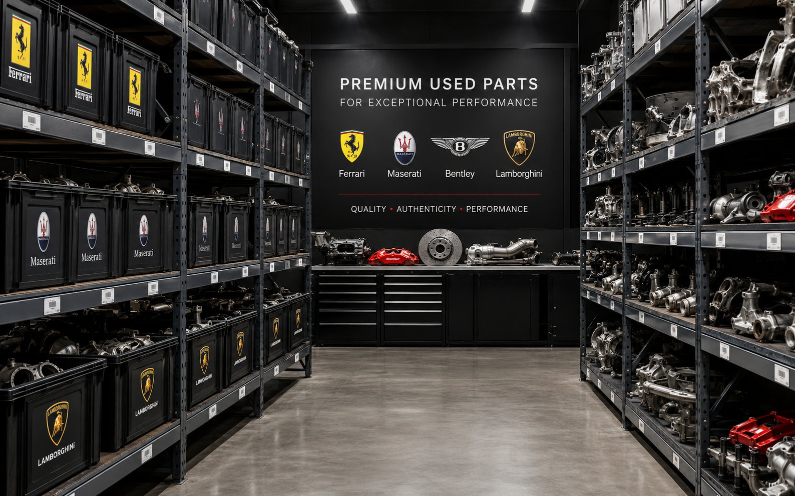 Warehouse shelves with organized premium