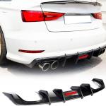 S3 Carbon Fiber Rear Diffuser Compatible with Audi A3 Sline S3 Sedan 2013-2016 Lower Bumper Lip Spoiler Body Kit Factory Outlet with Light (Not for Base Model)