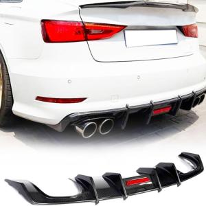 S3 Carbon Fiber Rear Diffuser Compatible with Audi A3 Sline S3 Sedan 2013-2016 Lower Bumper Lip Spoiler Body Kit Factory Outlet with Light (Not for Base Model)