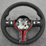 BMW Universal M Series F Series X3 F25 / X4 F26 / X5 F15 / X6 F16 & more Steel Fork Design Steering Wheel with Carbon Fiber trim cover Red/Blue (Paddles+Buttons+Carbon fiber Trim Cover+Flat Bottom)