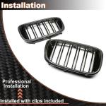 Carbon fiber Front Kidney Grille Racing Grill Compatible with BMW X3 G01 X4 G02 X3M F97X4M F98 2019-2022 Front Hood Grille Cover Trim Black Dual Slats
