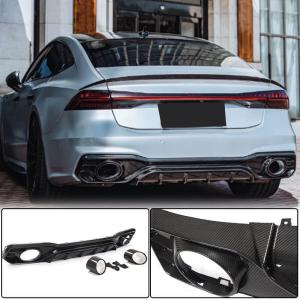 Audi S7 A7 Sline C8 2019-2022 Rear Bumper Diffuser Valance Lip with Exhaust Pipes Dry Carbon Fiber