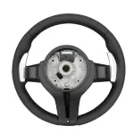 BMW Universal M series M3 M4 F series F30 F10 F15 F16 Leather Steering Wheel Upgraded with Carbon Fiber Steering Wheel Trim Cover (Paddles+Buttons+Carbon fiber Trim Cover+Flat Bottom)