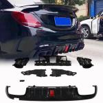 Mercedes Benz C Class W205 Sport C43 AMG Sedan 2015-2021 Black PP Rear Bumper Diffuser with Exhaust Tips