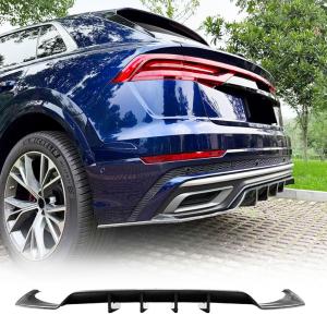 3PCS Carbon Look Rear Bumper Diffuser Lip for Audi Q8 4M Sline 2019-2023 | ABS Lower Spoiler Bumper Guard Body Kit Lightweight Exhaust Diffuser Cover Aerodynamic Exterior Upgrade