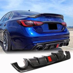 Infiniti Q50 Q50S 2018-2022 Carbon Fiber Rear Bumper Diffuser Lip W/ LED Brake Light
