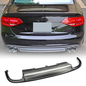 Rear Diffuser Compatible with Audi A4 B8 2009 2010 2011 2012 Replacement PU Rear Bumper Lip Diffuser Body Kit (with Bright Ribbon)