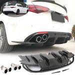 Carbon Fiber Rear Diffuser Compatible with Alfa Romeo Giulia Base Sedan 4-Door 2015-2021 Lower Bumper Lip Spoiler Body Kit with Exhaust Tips Tailpipe and Red Reflectors Factory Outlet