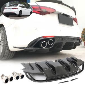Carbon Fiber Rear Diffuser Compatible with Alfa Romeo Giulia Base Sedan 4-Door 2015-2021 Lower Bumper Lip Spoiler Body Kit with Exhaust Tips Tailpipe and Red Reflectors Factory Outlet