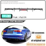 S3 Carbon Fiber Rear Diffuser Compatible with Audi A3 Sline S3 Sedan 2013-2016 Lower Bumper Lip Spoiler Body Kit Factory Outlet with Light (Not for Base Model)