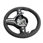 BMW Universal M series M3 M4 F series F30 F10 F15 F16 Leather Steering Wheel Upgraded with Carbon Fiber Steering Wheel Trim Cover (Paddles+Buttons+Carbon fiber Trim Cover+Flat Bottom)