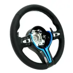 BMW Universal M Series F Series X3 F25 / X4 F26 / X5 F15 / X6 F16 & more Steel Fork Design Steering Wheel with Carbon Fiber trim cover Red/Blue (Paddles+Buttons+Carbon fiber Trim Cover+Flat Bottom)
