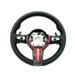 BMW Universal M Series F Series X3 F25 / X4 F26 / X5 F15 / X6 F16 & more Steel Fork Design Steering Wheel with Carbon Fiber trim cover Red/Blue (Paddles+Buttons+Carbon fiber Trim Cover+Flat Bottom)