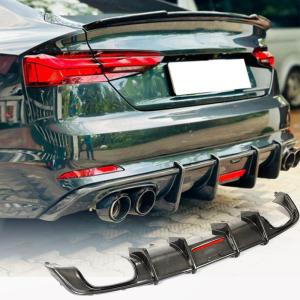 Audi S5 A5 Sline B9 2017-2020 Carbon Fiber Rear Bumper Diffuser Lip With Brake Light