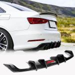 Audi A3 Sline S3 2013-2016 Rear Bumper Diffuser with LED Carbon Fiber