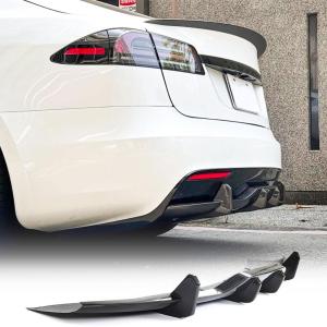 Carbon Fiber Rear Diffuser Fits for Tesla Model S Plaid 2021-2024 Sedan 4 Door Air Dam Lower Bumper Lip Spoiler Valance Protector Lip Bumper Diffuser Factory Outlet