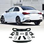Gloss Black Rear Bumper Diffuser Compatible with Mercedes Benz A-Class W177 A200 A250 Sport Hatchback 4-Door 2019-2022 PP Under Chin Lip Spoiler Splitter with Exhaust Tips