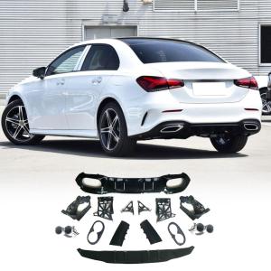 Gloss Black Rear Bumper Diffuser Compatible with Mercedes Benz A-Class W177 A200 A250 Sport Hatchback 4-Door 2019-2022 PP Under Chin Lip Spoiler Splitter with Exhaust Tips