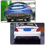 W205 Carbon Fiber Rear Diffuser Compatible with Mercedes Benz C Class W205 C300 C350 C400 C43 C63 AMG Sedan 2015-2021Under Bumper Chin Diffuser Lip Splitter with Light