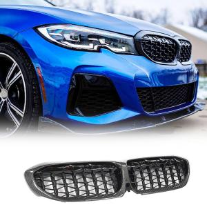 Real Carbon fiber Front Grill for BMW 3 Series G20 Sedan 330i M340i 2019-2022 Front Hood Grill Grille Cover Front Bumper Kidney Grill CoverTrim Body Kit (With Camera Hole)