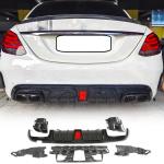 Rear Diffuser for Mercedes Benz C Class W205 C300 C350 C400 Sport C43 C63 AMG Sedan 2015-2021 PP Under Bumper Chin Diffuser Lip Splitter with Exhaust Tips