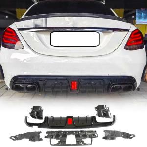 Rear Diffuser for Mercedes Benz C Class W205 C300 C350 C400 Sport C43 C63 AMG Sedan 2015-2021 PP Under Bumper Chin Diffuser Lip Splitter with Exhaust Tips