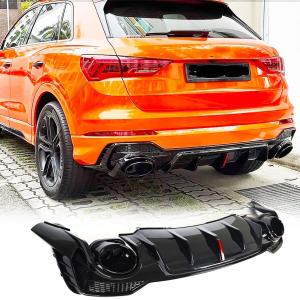 Gloss Black Rear Bumper Diffuser Fits for Audi Q3 Sline 4-Door 2021 2022 PP Under Chin Lip Spoiler Splitter with Exhaust Tips