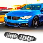 F32 Front Grille Compatible with BMW 4 Series F32 F33 F36/M3 F80/M4 F82 F83 2014-2019 ABS Auto Bumper Kidney Grill Cover Body Kit (Double Slats Gloss Black Grille)