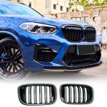 Carbon fiber Front Kidney Grille Racing Grill Compatible with BMW X3 G01 X4 G02 X3M F97X4M F98 2019-2022 Front Hood Grille Cover Trim Black Dual Slats