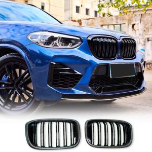 Carbon fiber Front Kidney Grille Racing Grill Compatible with BMW X3 G01 X4 G02 X3M F97X4M F98 2019-2022 Front Hood Grille Cover Trim Black Dual Slats