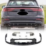 Q8 Gloss Black Rear Diffuser for Audi Q8 Sport Utility 4-Door 2024-2026 | Lower Bumper Lip Spoiler Valance Protector with Exhaust Pipe (Black Lip Black Tips)