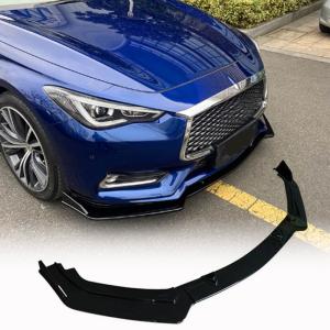 Infiniti Q60 Q60S Coupe 2-Door 2016-2019 Front Bumper Lip 3Pcs Glossy Black ABS