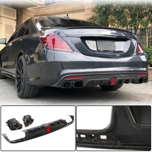 Mercedes Benz W222 Sport S63 AMG Pre-facelift 2014-2017 Rear Bumper Diffuser With Exhaust Pipe Tips Carbon Fiber